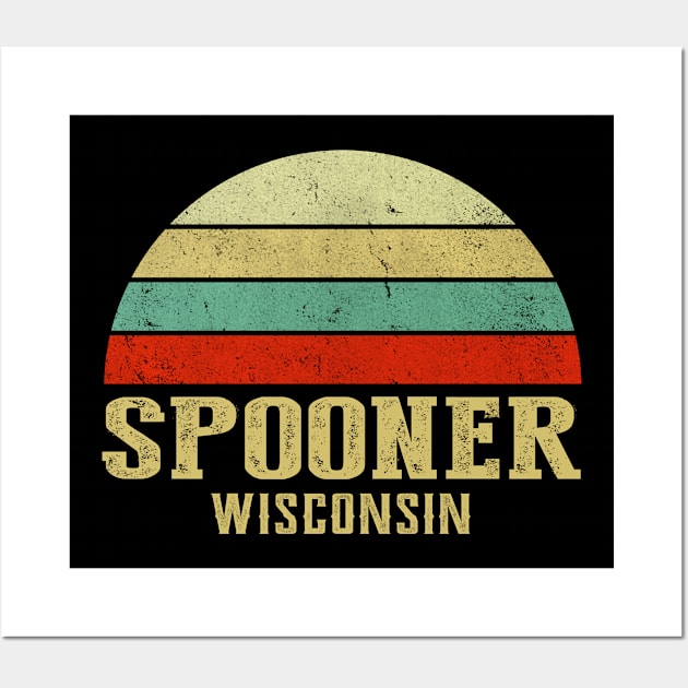 Spooner Wisconsin Vintage Retro Sunset Wall Art by Curry G